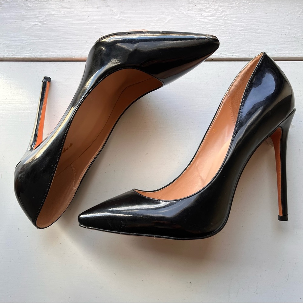 Petit Cadeau Leona Black Patent Stiletto High Heel Pumps Sz 12